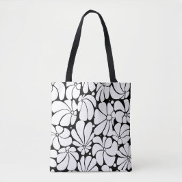 Bolsa Tote Design de Gráfico de Flores Preto e Branco Retroat