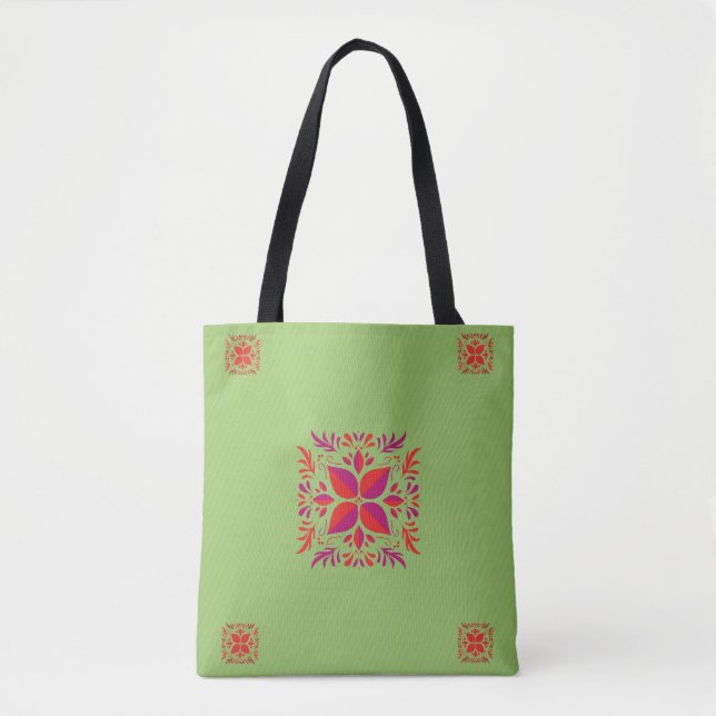 Bolsa Tote Design de gráfico vermelho roxo&verde (Frente)