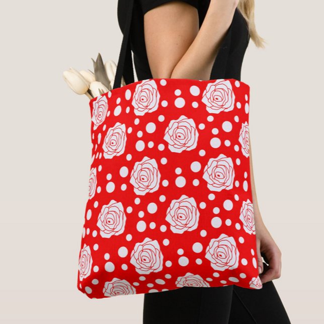 Bolsa Tote Design de Ilustração Floral das Bolinhas Brancas V (Criador carregado)