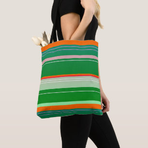 Bolsa Tote Design de listração verde-natalina
