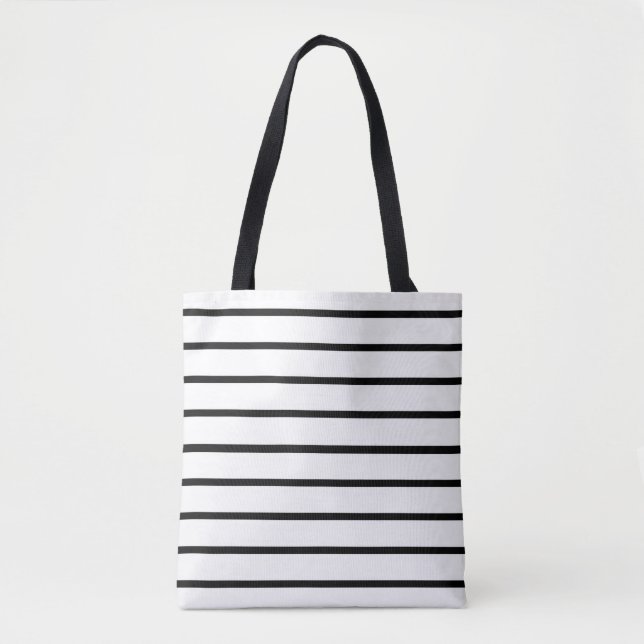 Bolsa Tote Design de Listras Brancas e Pretas (Frente)