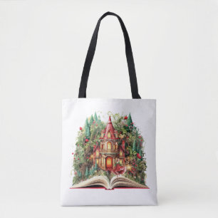 Bolsa Tote Design de Livro de Natal Festivo
