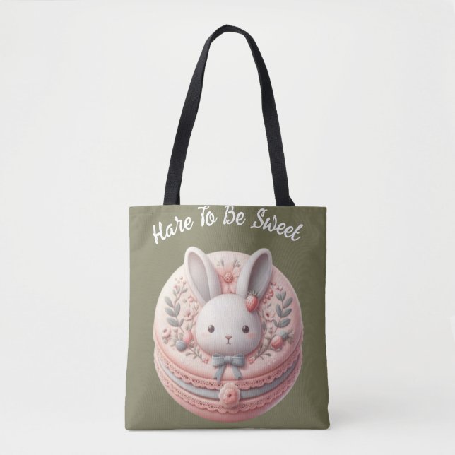 Bolsa Tote Design de Macaron de Lebre Personalizado para Ser  (Frente)