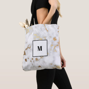Bolsa Tote design de mármore Dourado de monograma