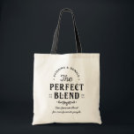 Bolsa Tote Design de Mistura Perfeita Creme Rústico Vintage<br><div class="desc">Este layout de mistura perfeita tem um sentimento de casamento rústico com tipografia vintage preta, texto curvo do nome e palavras encantadoras inspiradas no café. O fundo creme e o floreio decorativo tornam-no perfeito para sacolas de boas-vindas, brindes de recepção, bolsas de festa de noiva e embalagens de agradecimento. Ótimo...</div>