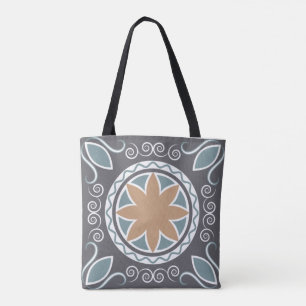 Bolsa Tote Design de Moda Azul e Cinza Padrão do Azulejo Ele