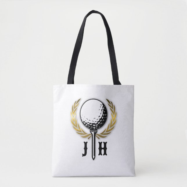 Bolsa Tote Design de Monograma Dourado Personalizado (Frente)