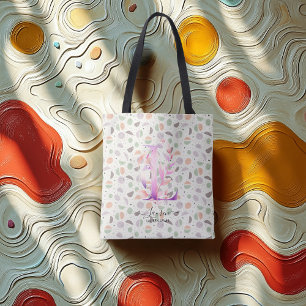 Bolsa Tote Design de Monograma Floral Elegante - L