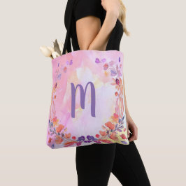 Bolsa Tote Design de Monograma Floral na moda cor-de-rosa