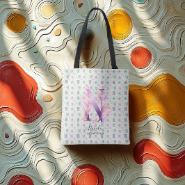 Bolsa Tote Design de Monograma Floral Vibrante de Natalie - N