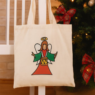 Bolsa Tote Design de Música Natal Angel Drummer Holider