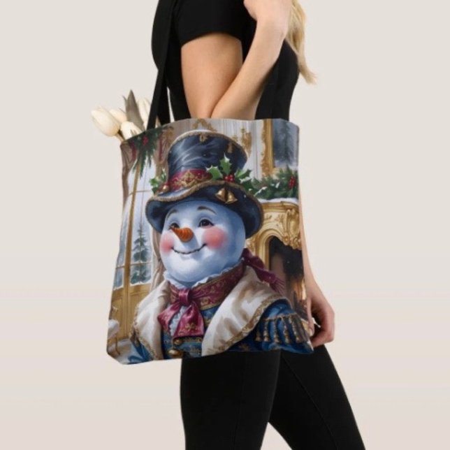 Bolsa Tote Design de Natal de Boneco de Neve Vitoriano (Tote Bag — 100% polyester, black laminated lining 100% cotton web hand. Made in the USA.
)