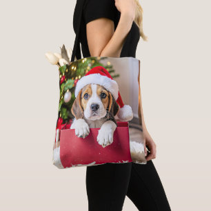Bolsa Tote Design de Natal de Cachorrinho Beagle,
