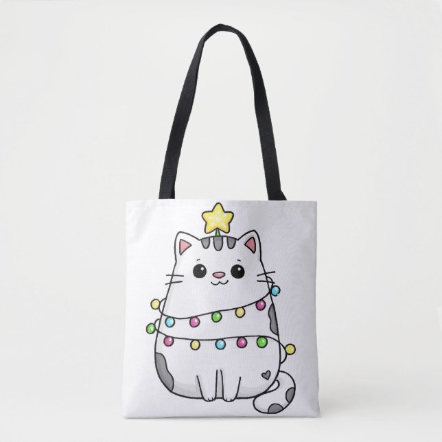Bolsa Tote Design de Natal de Gato Bonito (Frente)