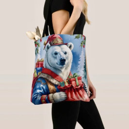 Bolsa Tote Design de Natal do Papai Noel Urso Polar