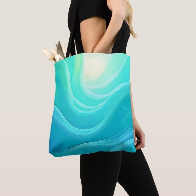 Bolsa Tote Design de Ondas Abstrato da Serenidade do Oceano A (Close Up)