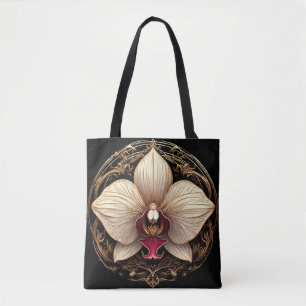 Bolsa Tote Design de Orquídea Dourada Elegante