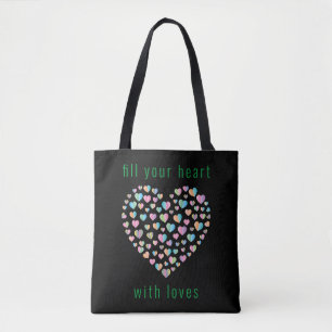 Bolsa Tote Design de Padrão Coração Colorido Elegante