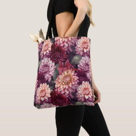 Bolsa Tote Design de Padrão de Dahlia Rosa-Vermelho-Cria