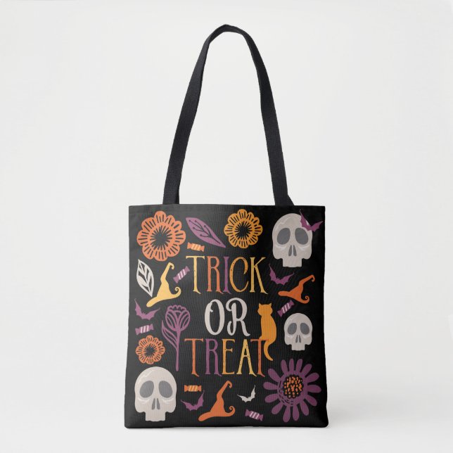 Bolsa Tote Design de Padrão de Halloween de Truque ou Tratar  (Frente)