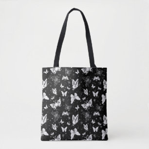 Bolsa Tote Design de Padrão de Ilustração de Borboleta Branca
