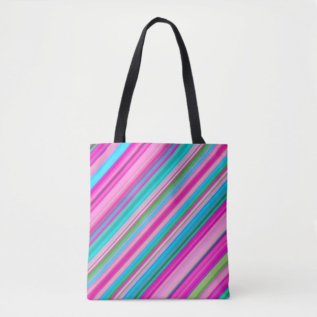 Bolsa Tote Design de padrão de listra de arco-íris vibrante (Frente)