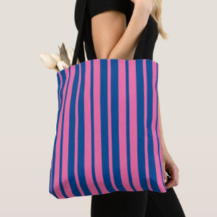 Bolsa Tote Design de padrão de listras elegantes rosa e azul