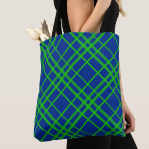 Bolsa Tote Design de Padrão de Xadrez de Tartan Azul