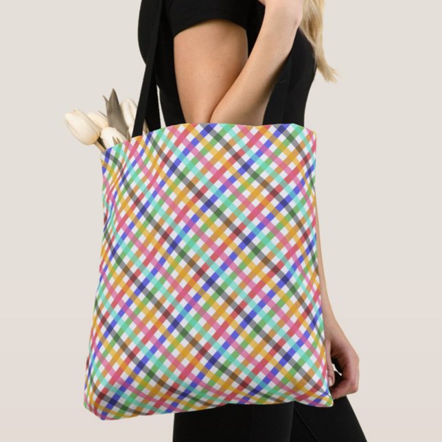 Bolsa Tote Design de Padrão de Xadrez Gingham Multicolor (Criador carregado)