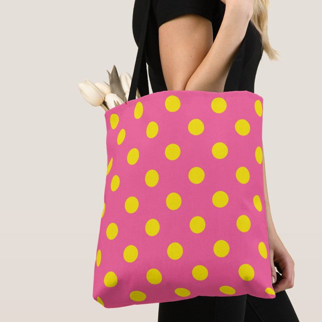Bolsa Tote Design de Padrão do Bolinhas Amarelo a Rosa (Criador carregado)