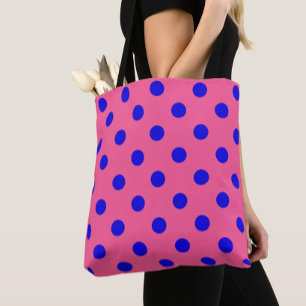 Bolsa Tote Design de Padrão do Bolinhas Azul no Rosa