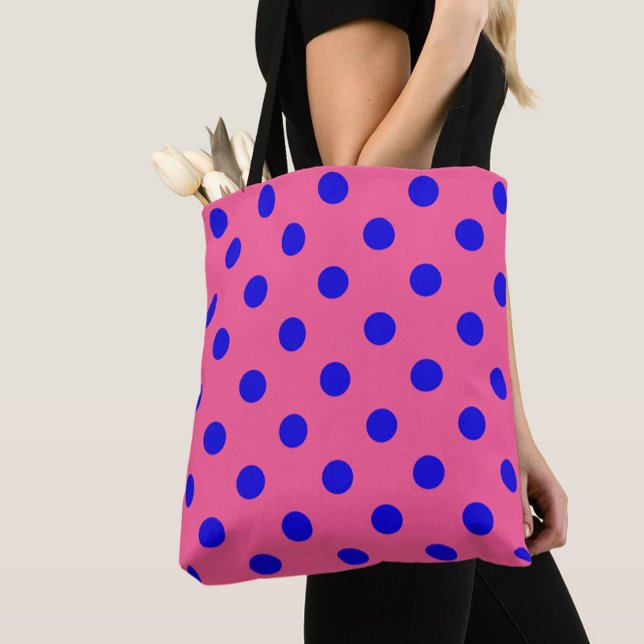 Bolsa Tote Design de Padrão do Bolinhas Azul no Rosa (Criador carregado)