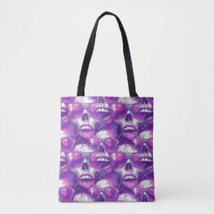 Bolsa Tote Design de padrão do crânio com óculos de sol roxos
