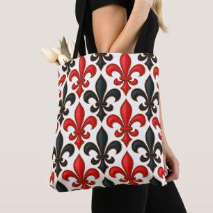 Bolsa Tote Design de padrão do Red Black Barroco Fleur-de-lis