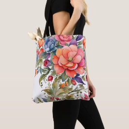 Bolsa Tote Design de padrão floral em aquarela serena