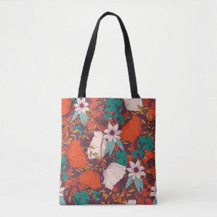 Bolsa Tote Design de padrão sem costura com flores desenhada