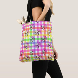 Bolsa Tote Design de padrão xadrez arco-íris