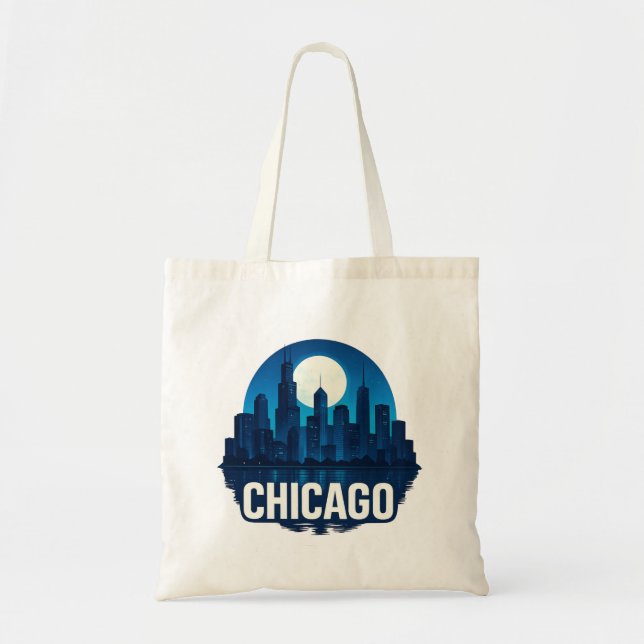 Bolsa Tote Design de paisagem urbana de alta-lua em Chicago S (Frente)