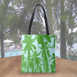 Bolsa Tote Design de Palmeiras Tropicais em Verde e Azul