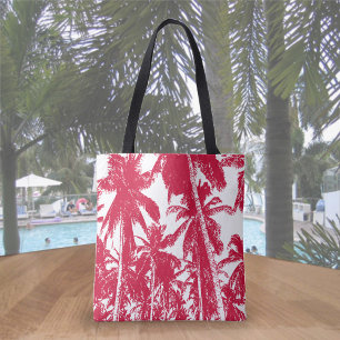 Bolsa Tote Design de Palmeiras Tropicais em Vermelho e Branco