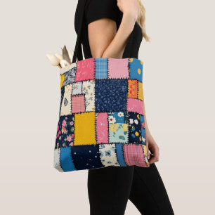 Bolsa Tote Design de Patchwork Adorável, Padrão Reprodutivo