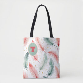 Bolsa Tote Design de pena monograma em vermelho, verde e Dour