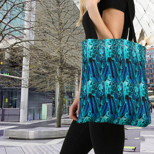 Bolsa Tote Design de penas em azul, abstrato de aquarela