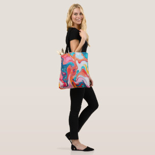Bolsa Tote Design de pintura de padrão marmoreado colorida