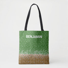 Bolsa Tote Design de Pixel Verde e Marrom com Nome de Mineraç