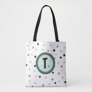 Bolsa Tote Design de Polka-Dot Monograma Moderno