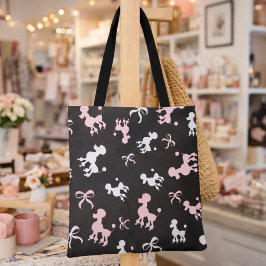 Bolsa Tote Design de Poodle Rosa e Preto