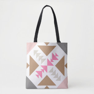 Bolsa Tote Design de Quilt Geométrico Moderno, cor-de-rosa e