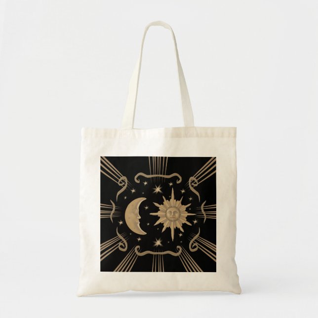 Bolsa Tote design de saco espiritual, sol e lua. (Frente)