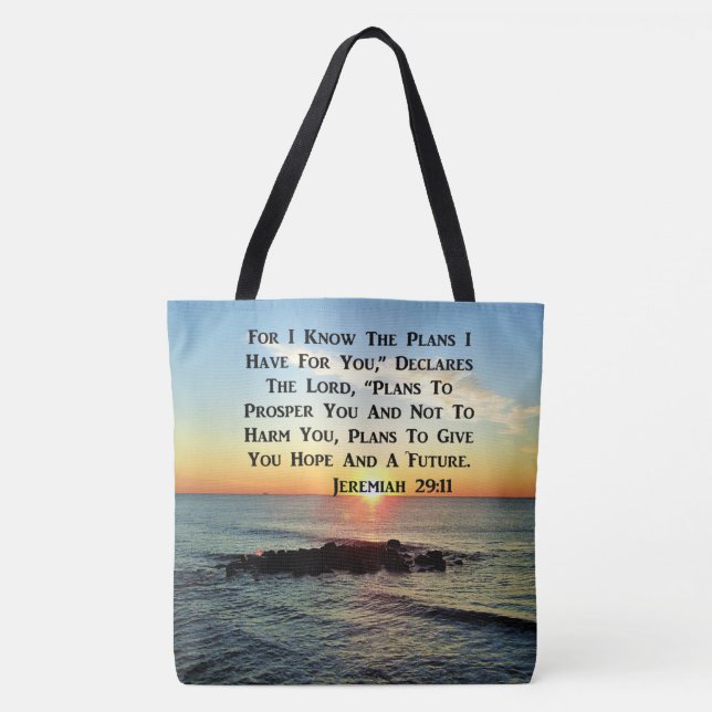 BOLSA TOTE DESIGN DE SCRIPTURE SERENE SUNRISE JEREMIAH 29:11 (Frente)